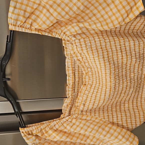 💕SKIES ARE BLUE💕 Checkered Smocked Top Yellow Mustard Gingham Print Large NWT - Picture 12 of 16